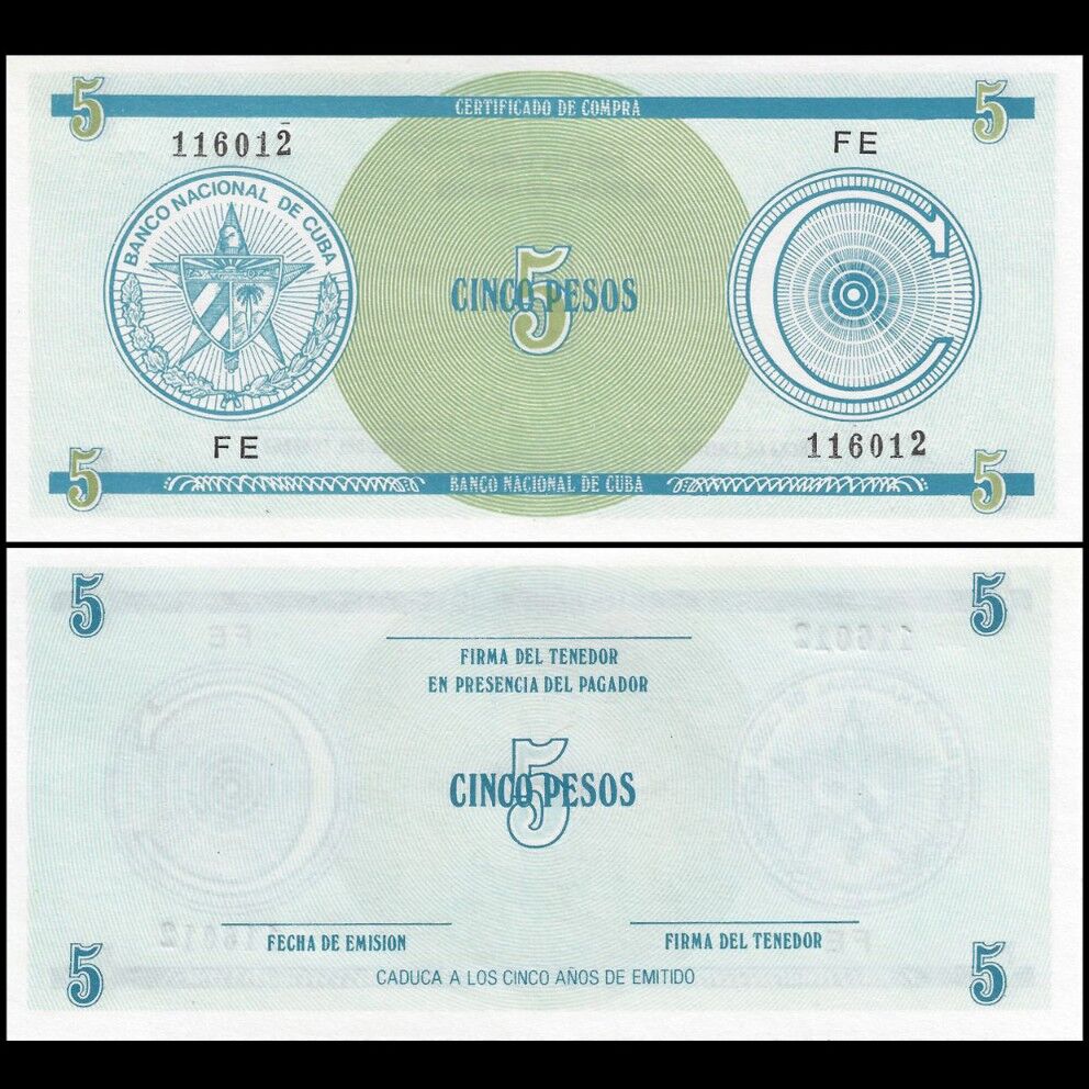 Cuba - 5 Pesos 1987 - Pick- FX13a - Set 10 PSC