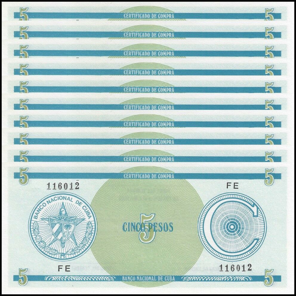 Cuba - 5 Pesos 1987 - Pick- FX13a - Set 10 PSC