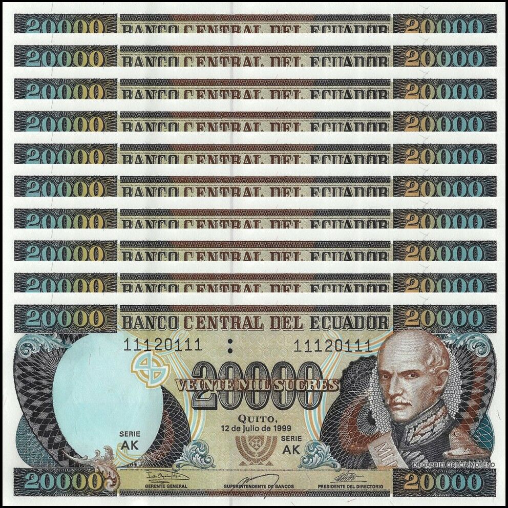 Ecuador - 20.000 Sucres 1999 - Pick- 129 - Set 10 PCS