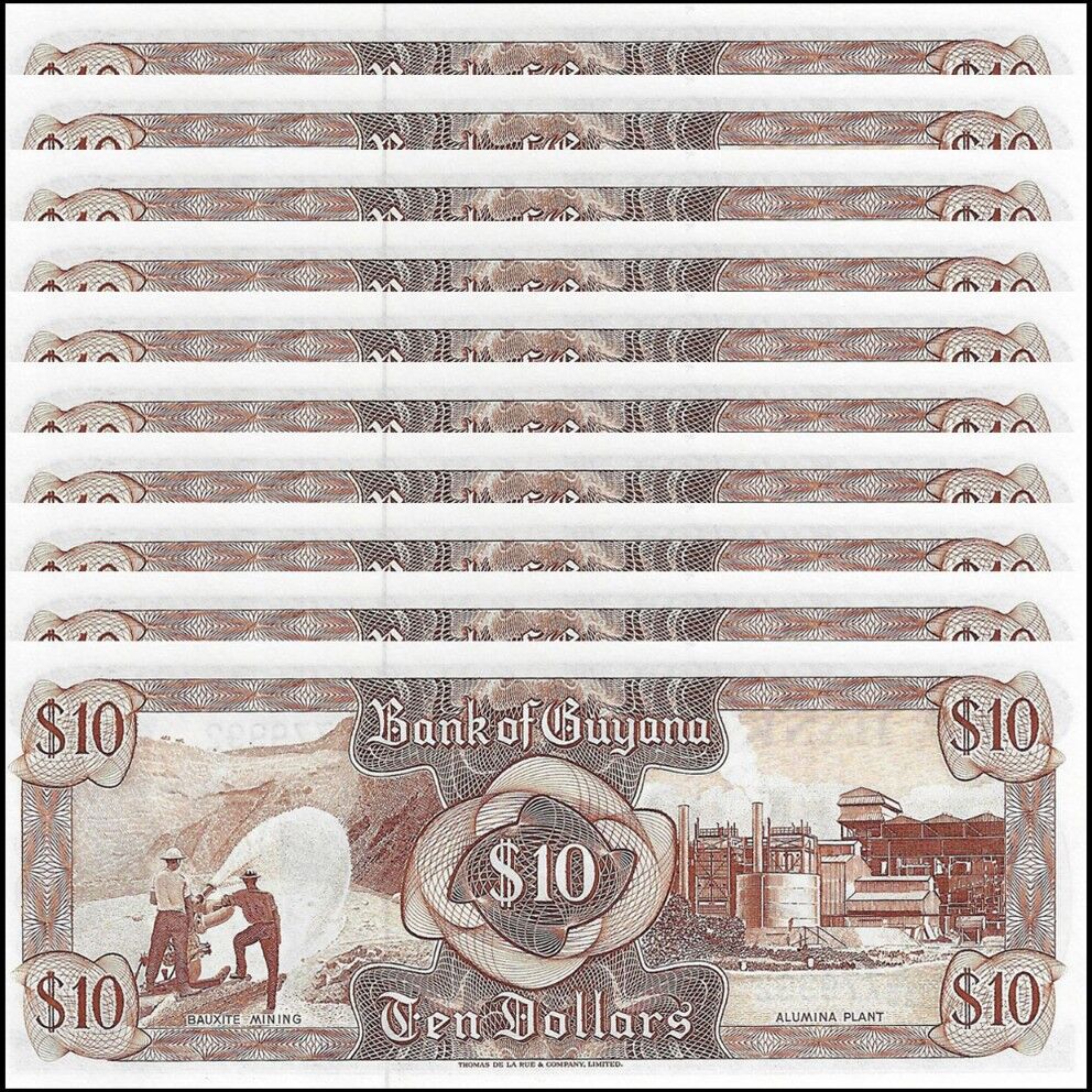 Guyana - 10 Dollars 1993 - Pick- 23f / B103i - Set 10 PCS