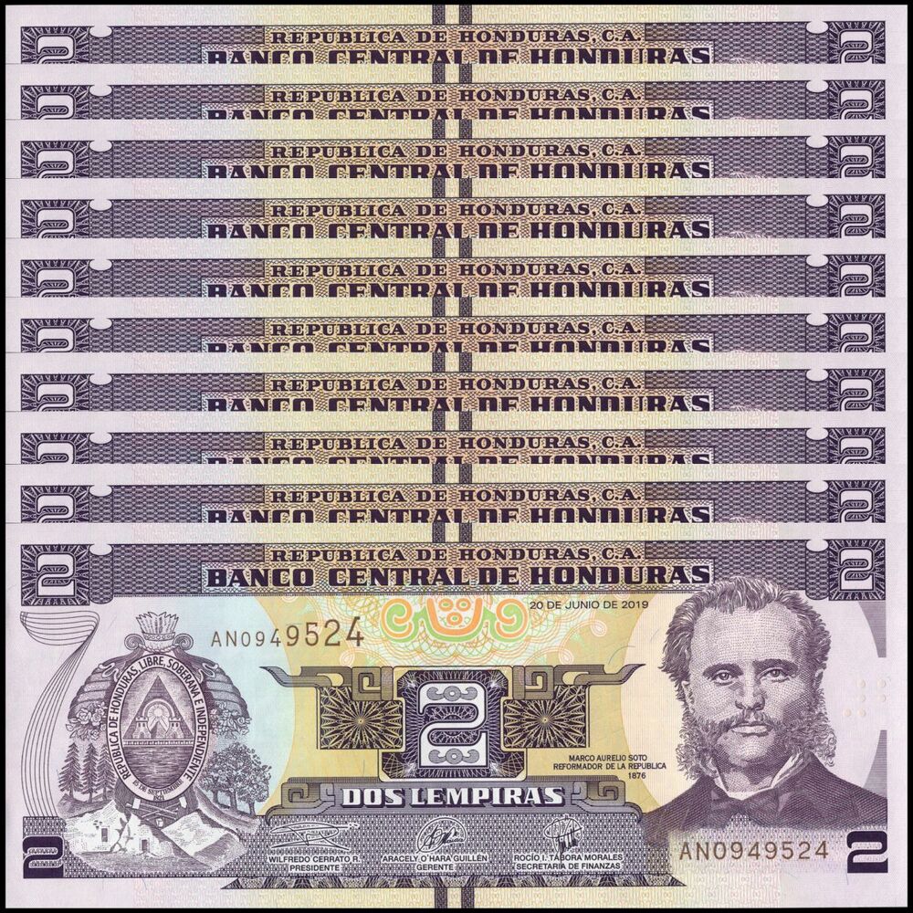 Honduras - 2 Lempiras 2019 - Pick- 97 / B345d - Set 10 PCS