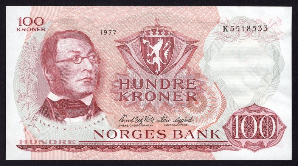 Norway - 100 Kroner 1977 - Pick # 37h - aUNC