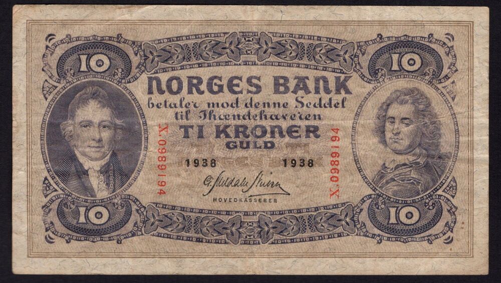 Norway - 10 Kroner 1938 - Pick # 8c - VF