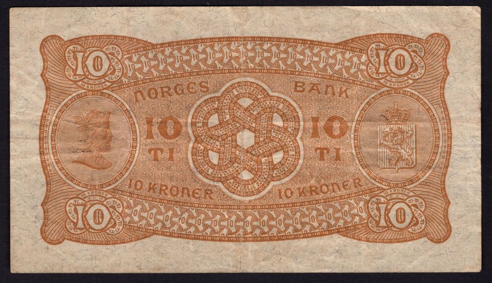 Norway - 10 Kroner 1938 - Pick # 8c - VF