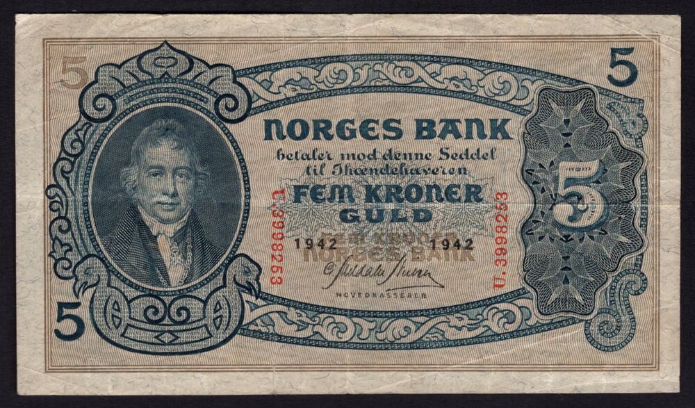 Norway - 5 Kroner 1942 - Pick # 7c - Fine