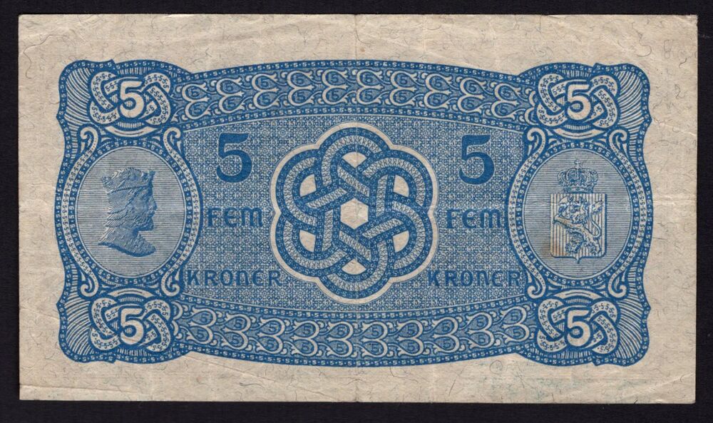 Norway - 5 Kroner 1942 - Pick # 7c - Fine