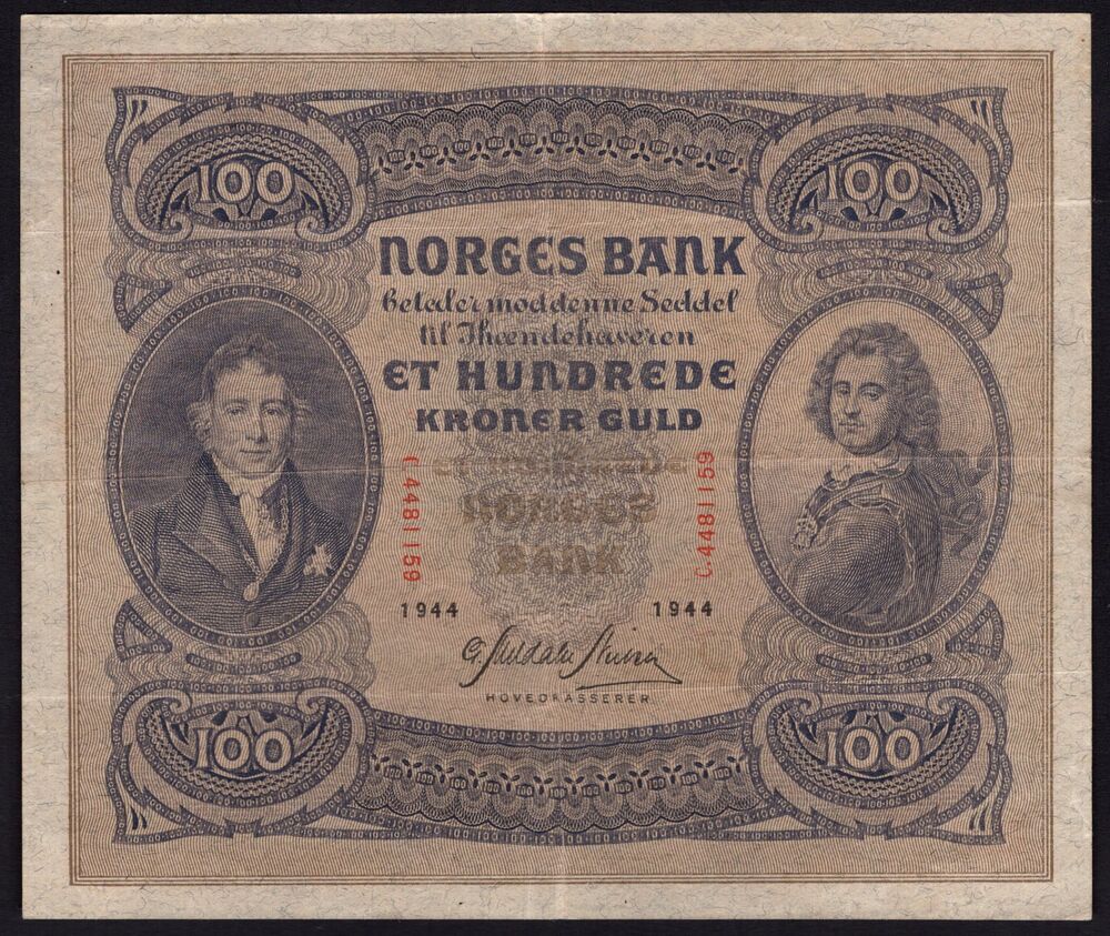 Norway - 100 Kroner 1944 - Pick # 10c - VF