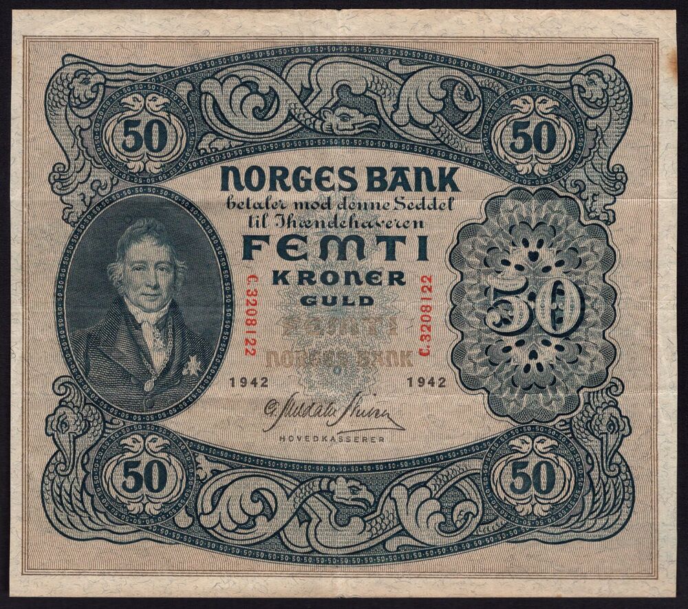 Norway - 50 Kroner 1942 - Pick # 9d - VF