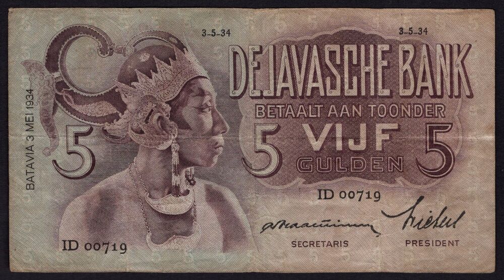 Netherlands Indies - 5 Gulden 1934 - Pick # 78a - Fine