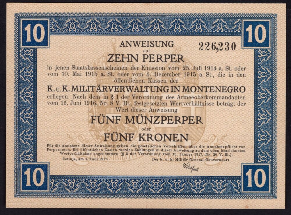 Montenegro - 10 Perper 1915 - Pick # M151 - aUNC