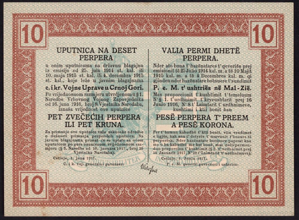 Montenegro - 10 Perper 1915 - Pick # M151 - aUNC