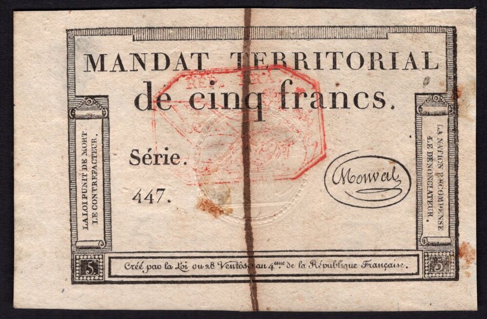 France - 5 Francs 1796 - Pick # A87c - XF