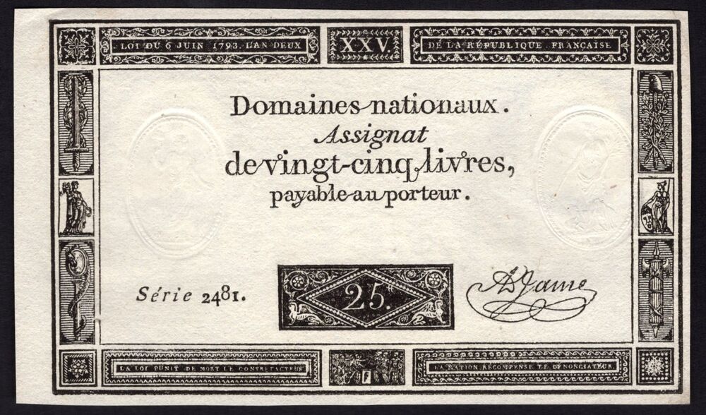 France - 25 Livres 1793 - Pick # A71 - aUNC