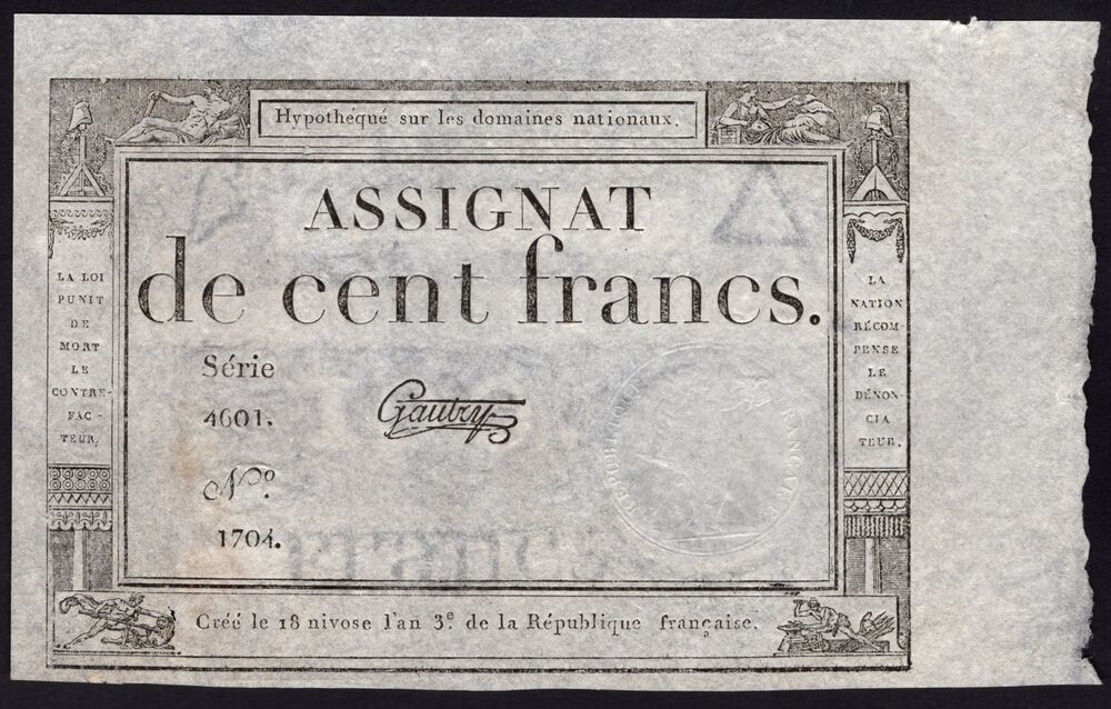France - 100 Francs 1795 - Pick # A78 - aUNC