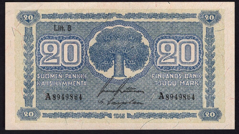 Finland - 20 Markkaa 1945 - Pick # 86 - aUNC