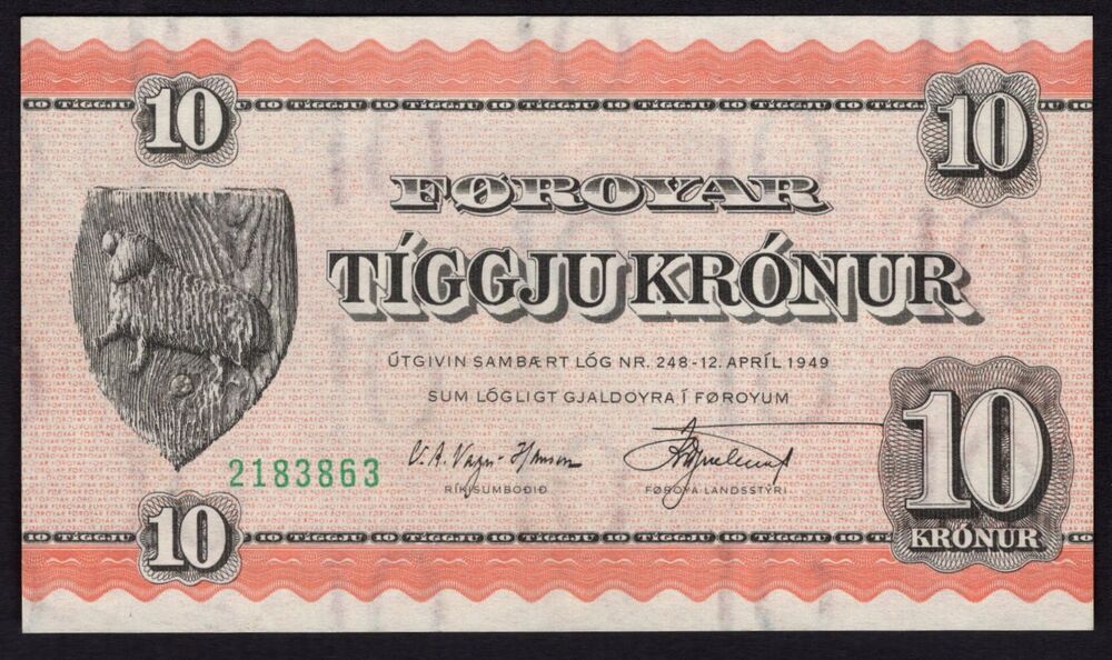 Faeroe Islands - 10 Kronur 1954 - Pick # 15b - UNC-