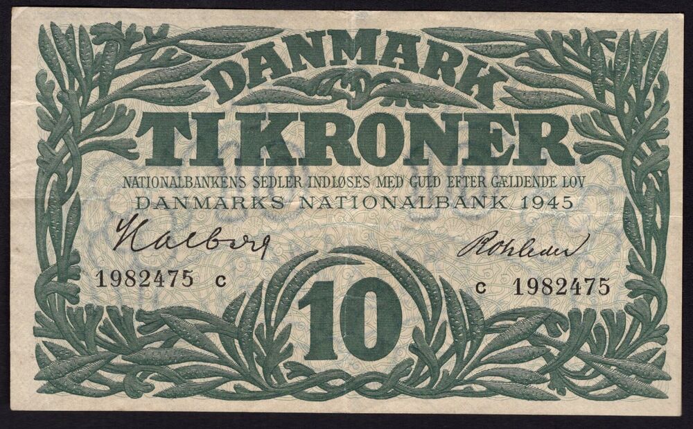 Denmark - 10 Kroner 1945 - Pick # 37c - VF