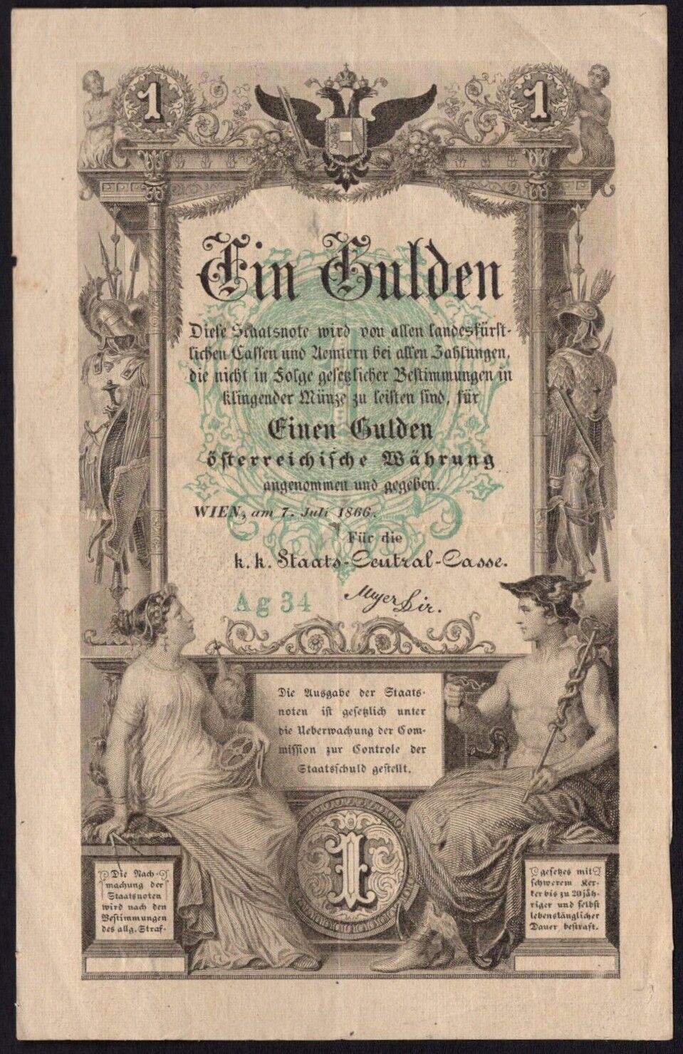 Austria - 1 Gulden 1866 - Pick # A150 - VF