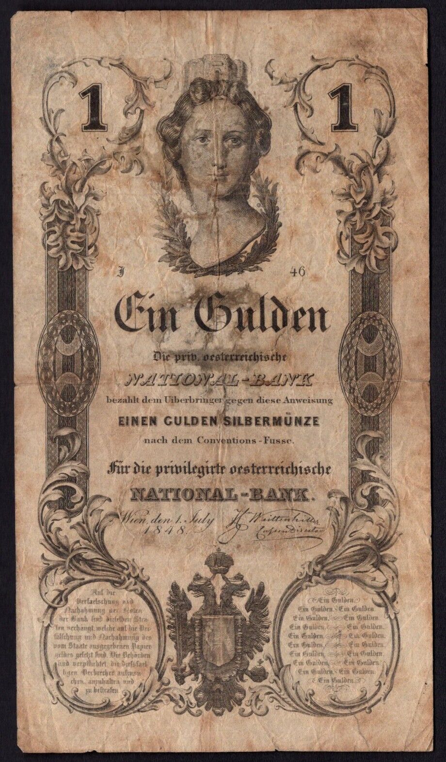 Austria - 1 Gulden 1848 - Pick # A81 - VG