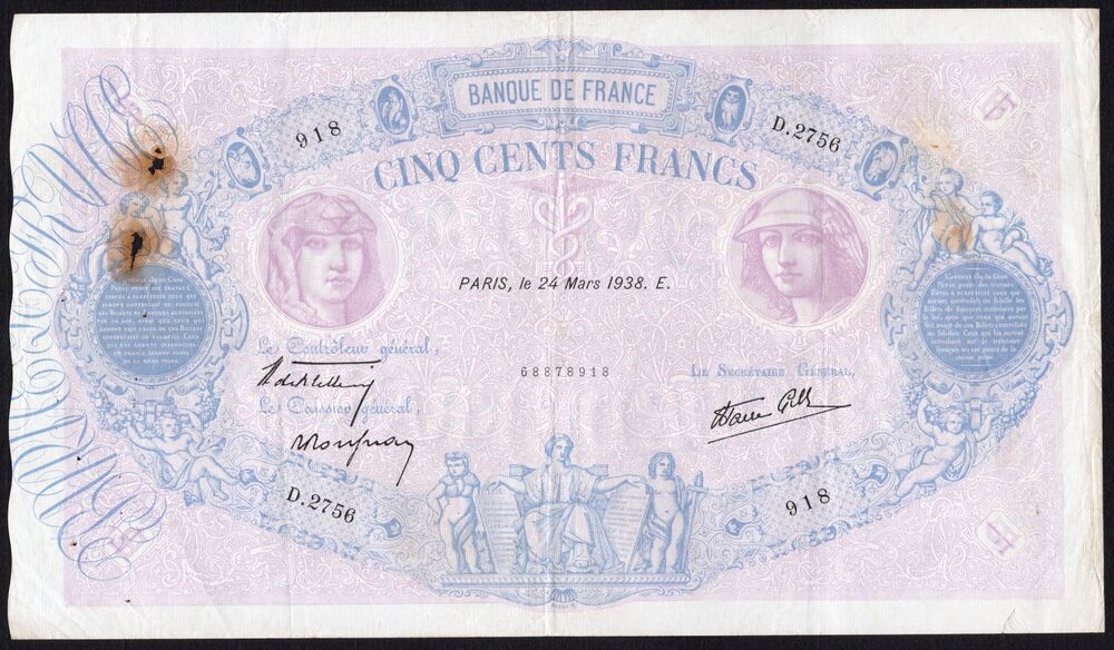 France -  500 Francs 1938 - Pick # 88c - Fine