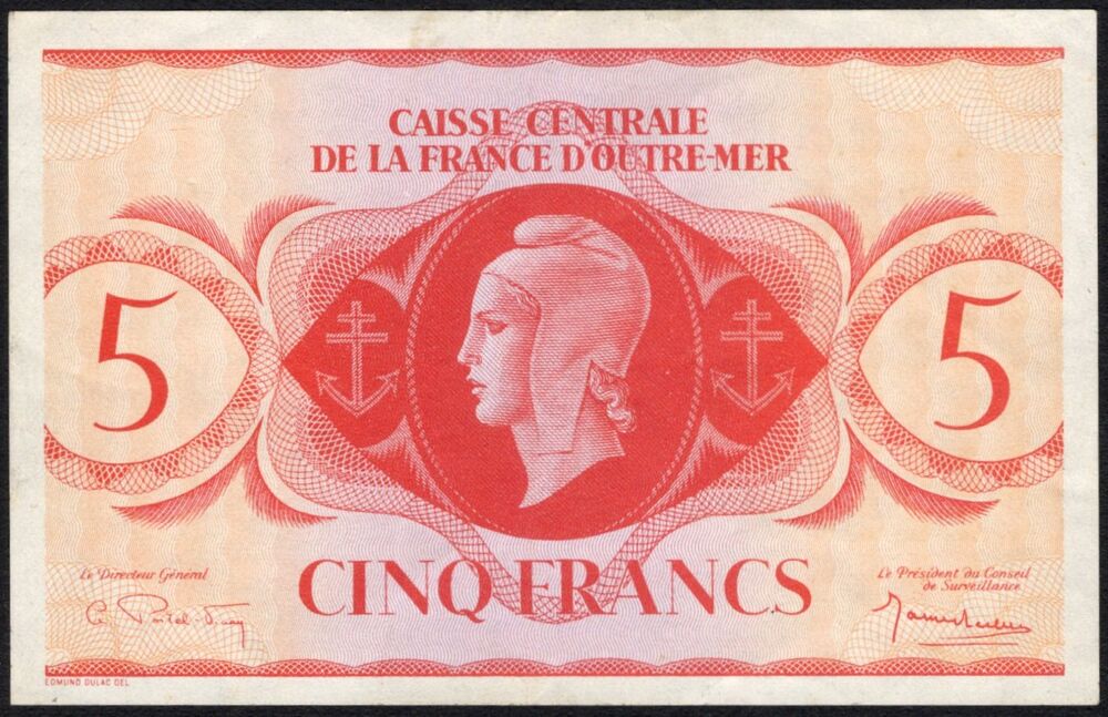 French Equatorial Africa -  5 Francs 1944 - Pick # 15c - VF+