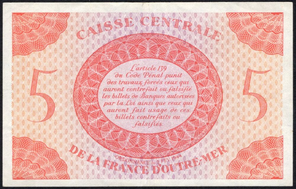 French Equatorial Africa -  5 Francs 1944 - Pick # 15c - VF+