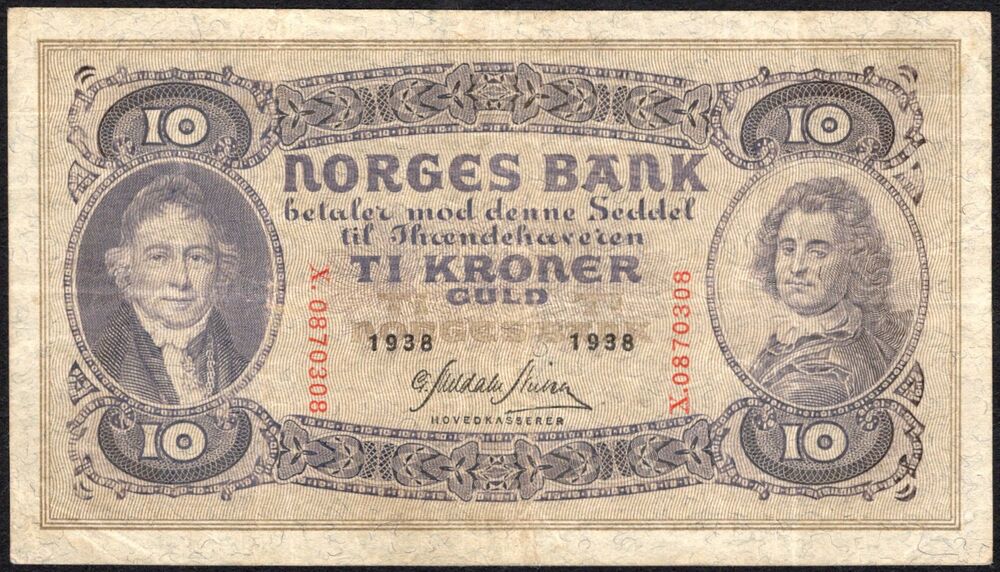 Norway -  10 Kroner 1938 - Pick # 8c - aVF