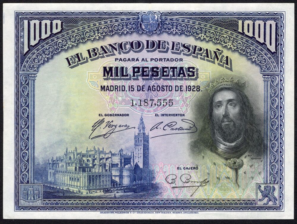 Spain -  1000 Pesetas 1928 - Pick # 78 - XF