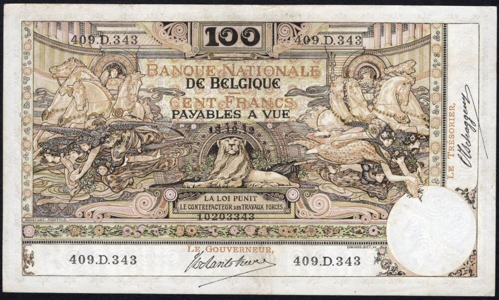 Belgie -  100 Francs 1912 - Pick # 71 - VF