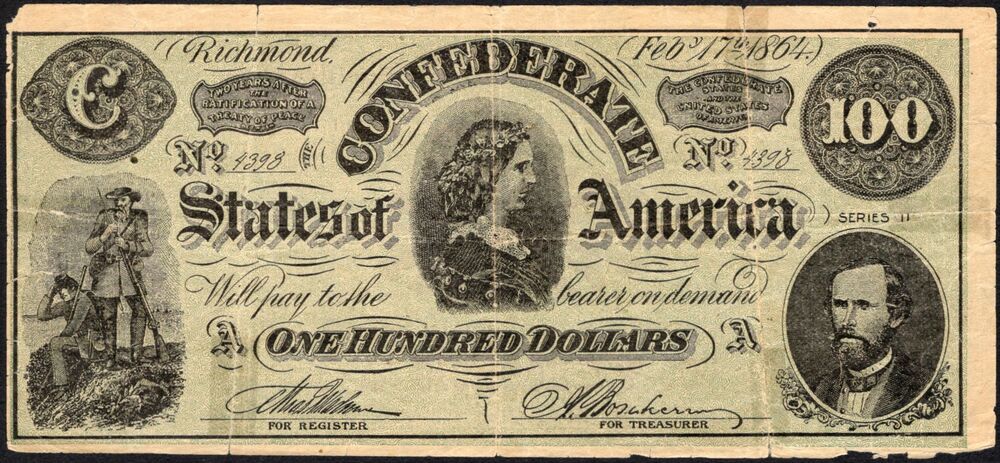 Confederate States of America -  100 Dollars 1864 - Facsimile Advertisement Note - Pick # 71 - Tear repairs, Fine