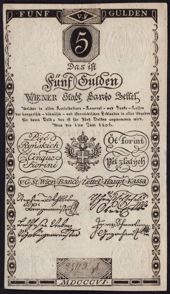 Austria - 5 Gulden 1806 - Pick # A38 - VF+