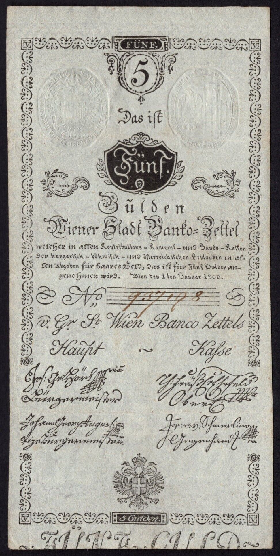 Austria - 5 Gulden 1800 - Pick # A31 - VF