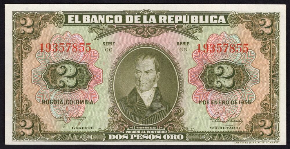 Colombia - 20 Pesos 1955 - Pick # 390d - UNC-