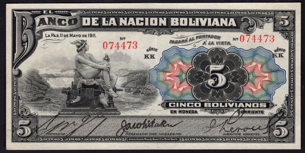 Bolivia - 5 Bolivianos 1911 - Pick # 105a - XF