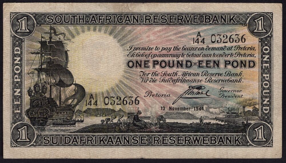 South Africa - 1 Pound 1944 - Pick # 84e - Fine