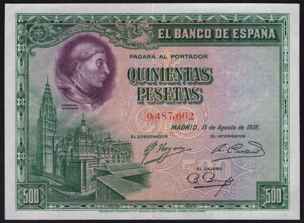 Spain - 500 Pesetas 1928 - Pick # 77 - XF