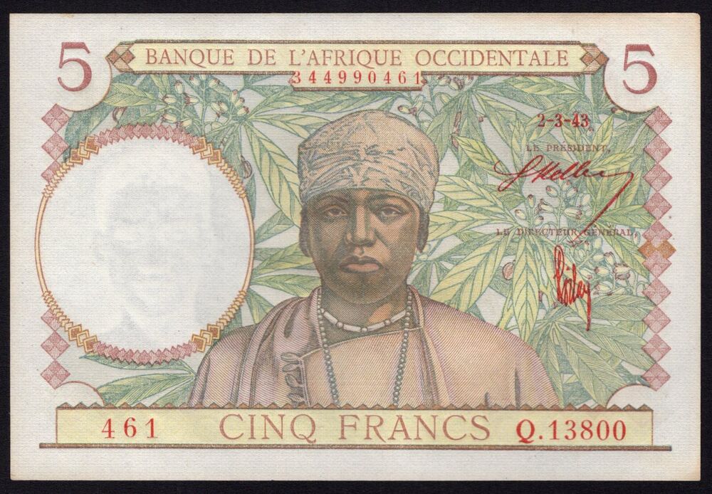 French West Africa - 5 Francs 1943 - Pick # 26 - UNC-