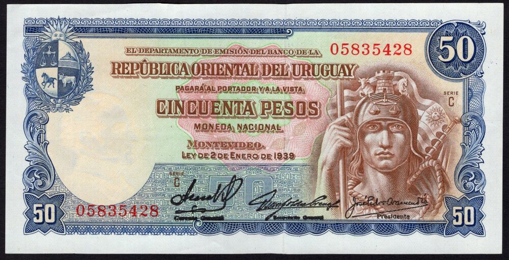 Uruguay - 50 Pesos 1939 - Pick # 38b - VF+
