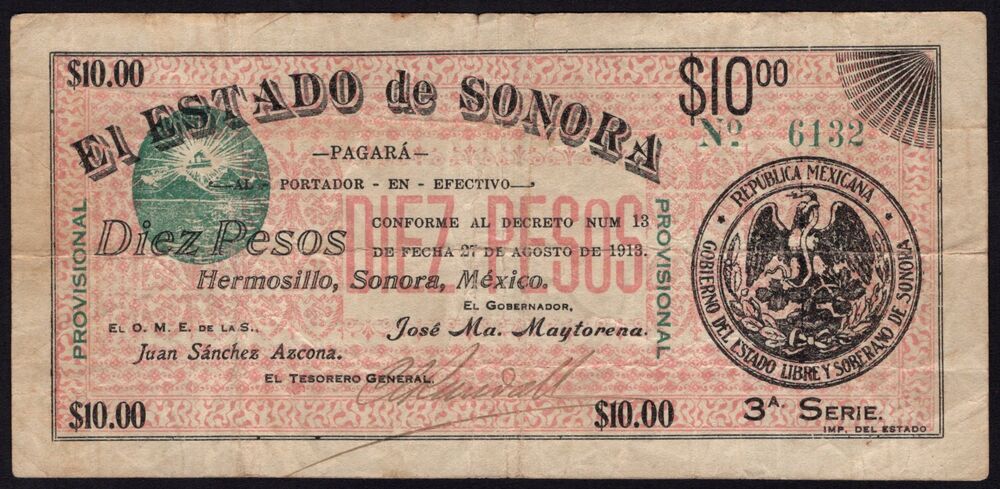 Mexico - 10 Pesos 1913 - Pick # S1068d - Fine