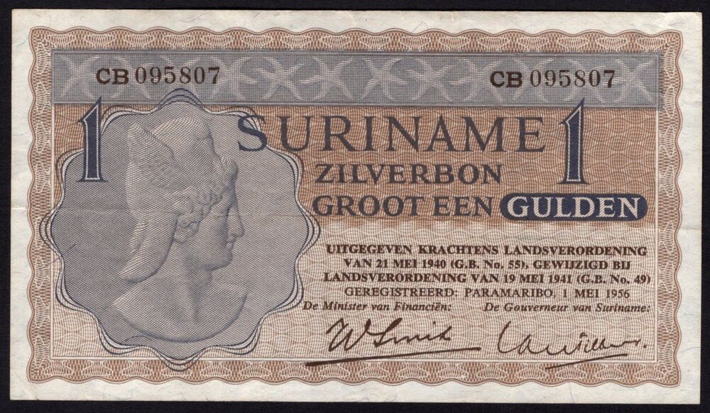 Suriname - 1 Gulden 1956 - Pick # 108b - VF