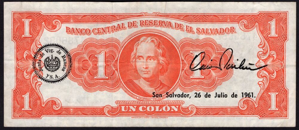 El Salvador - 1 Colon 1961 - Pick # 90b - VF
