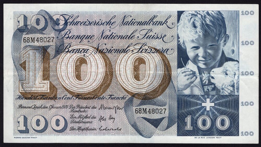 Switzerland - 100 Francs 1970 - Pick # 49I - VF