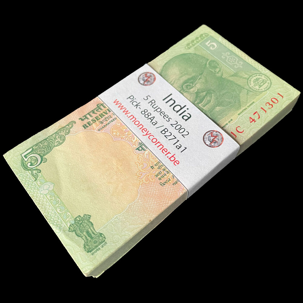 India - 5 Rupees 2002 - Pick # 88Aa - Bundle 100 PCS