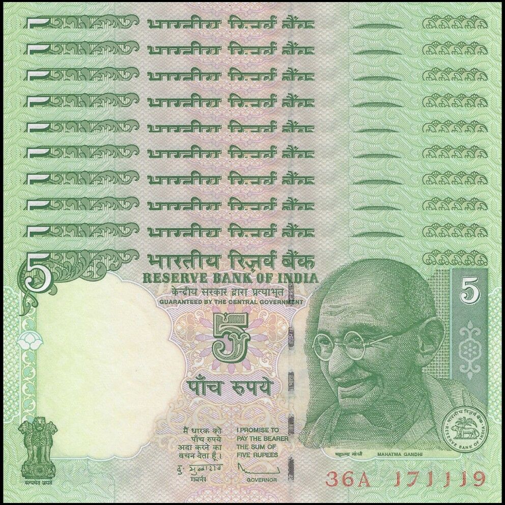 India - 5 Rupees 2010 - Pick # 94Ac - Set 10 PCS