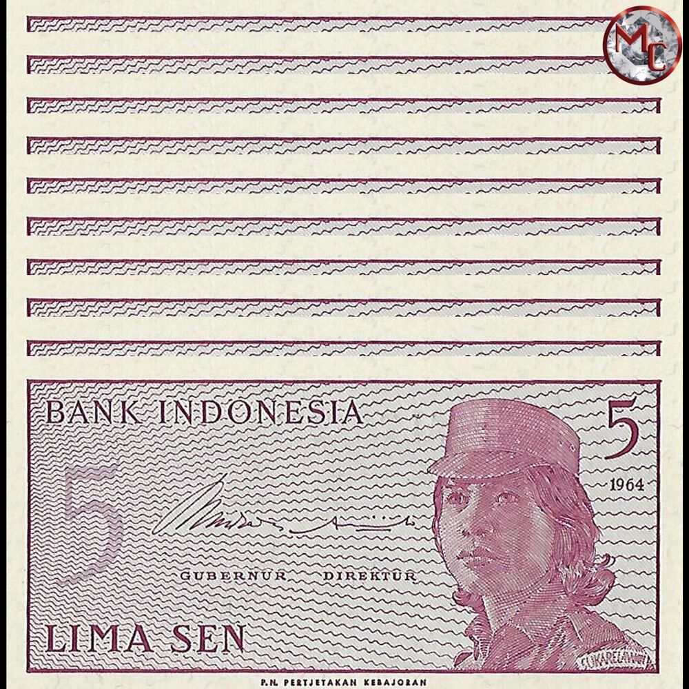 Indonesia -  5 Sen 1964 - Pick # 91 - Set 10 PCS