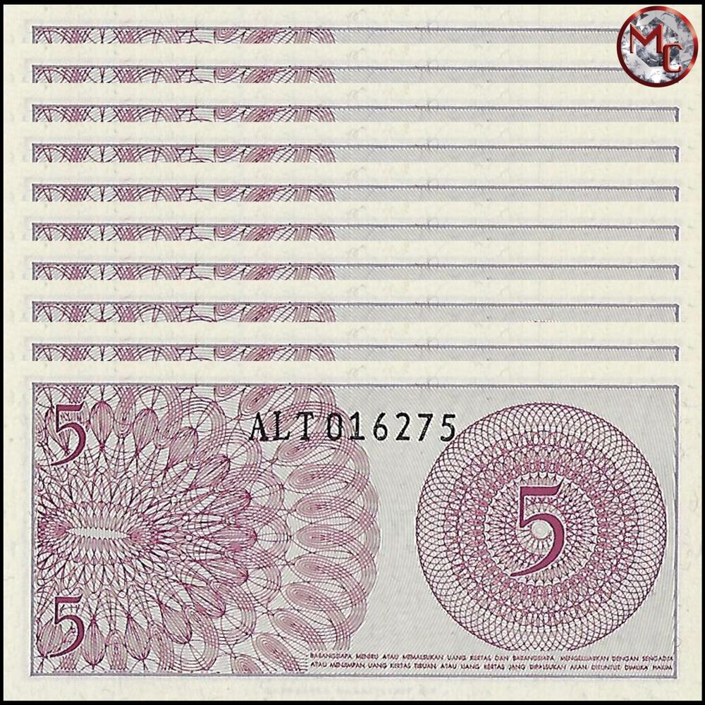 Indonesia -  5 Sen 1964 - Pick # 91 - Set 10 PCS