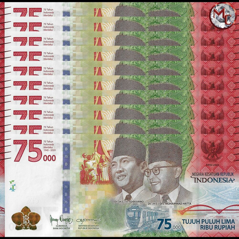 Indonesia -  75.000 Rupiah 2020 - Pick # 161 - COMMEMORATIVE - Set 10 PCS