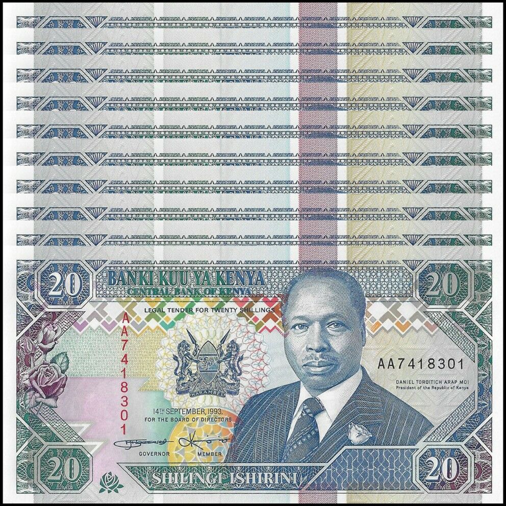 Kenya - 20 Shillings 1993 - Pick- 31a / B131a - Set 10 PCS