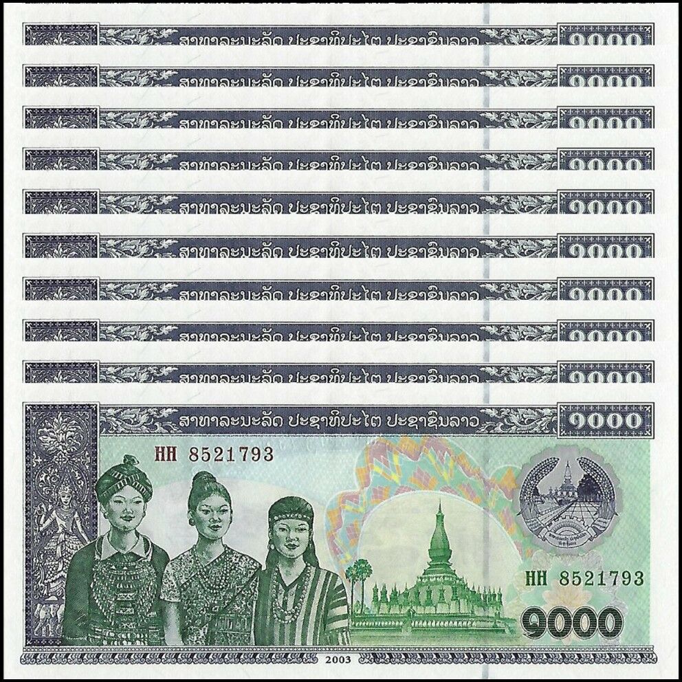 Laos - 1000 Kip 2003 - Pick- 32Ab / B509b - Set 10 PCS