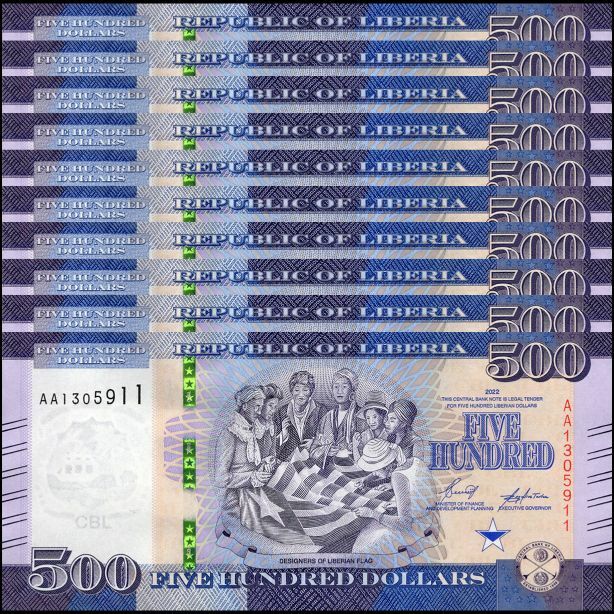 Liberia - 500 Dollars 2022 - Pick # 40a  - Set 10 PCS